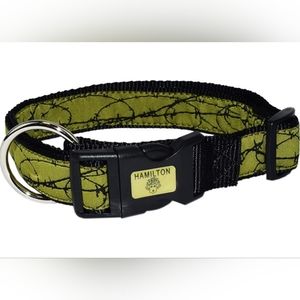2 /$15  Hamilton Dog Collar Nylon Ribbon Overlay  18" to 26" Green barbed wire